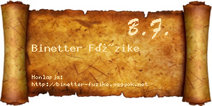 Binetter Füzike névjegykártya